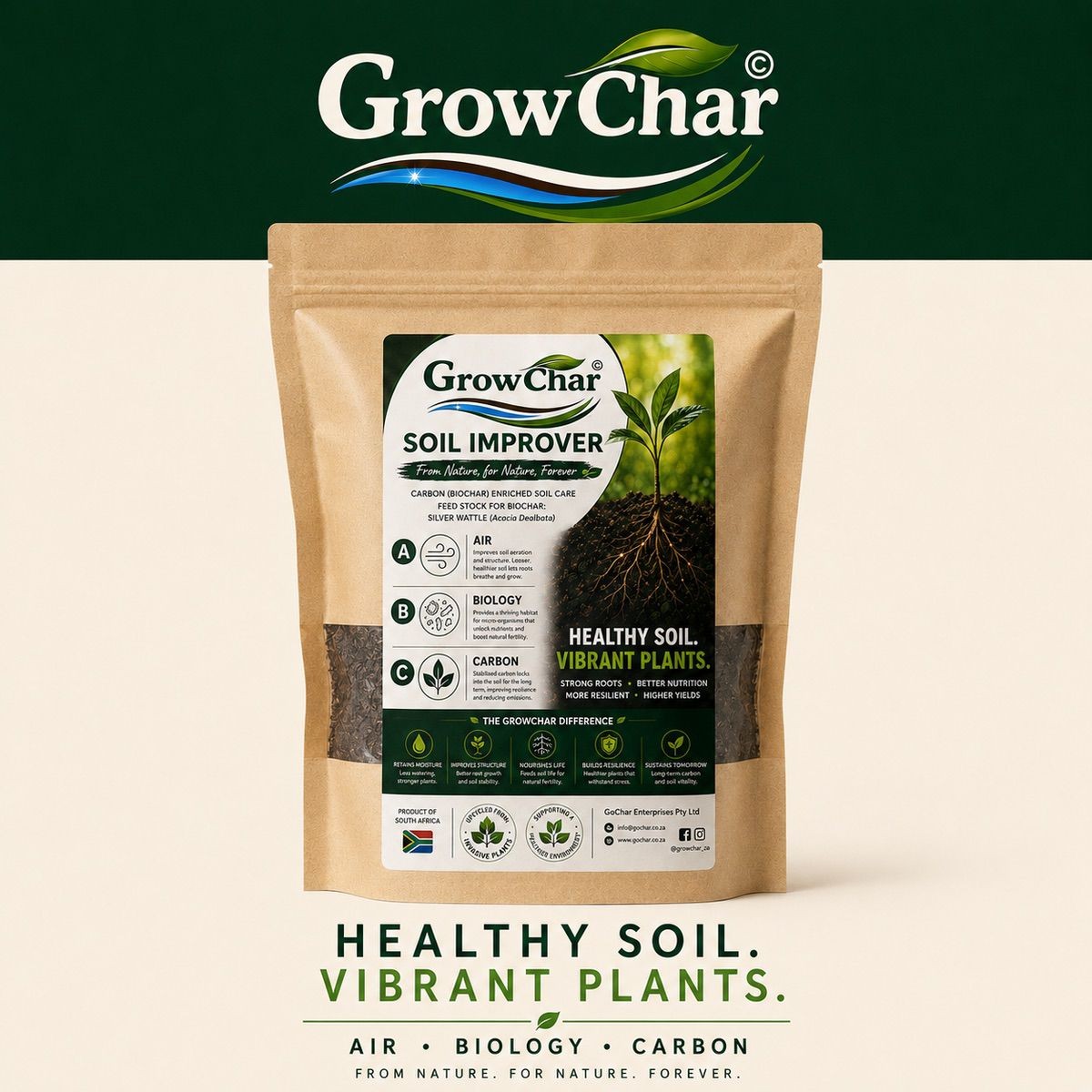 GrowChar Soil Improver, biochar-enriched soil care